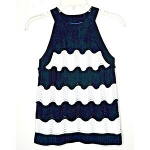 Tommy Hilfiger Navy and White Striped Knit Tank Top S